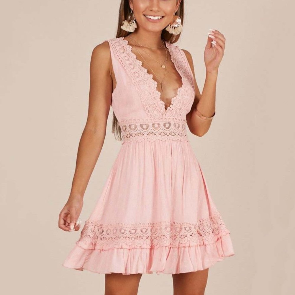 New Blush Tiered Ruffle Evening Dress